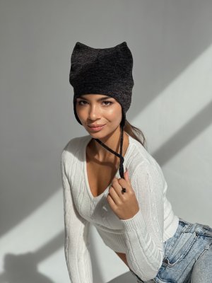 Шапка з вушками кішка D.Hats темна сірого кольору тепла універсальна - 8614265 - SvitStyle