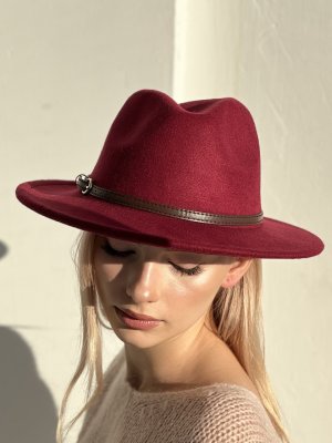 Капелюх Федора з шкіряним ремінцем D.Hats колір бордо - 8614320 - SvitStyle