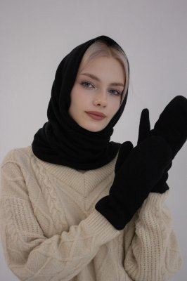 Комплект косинка та рукавиці зимовий теплий В.Hats чорний - 8614335 - SvitStyle