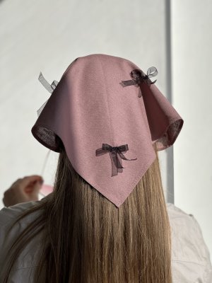 Жіноча косинка з бантиками з льону D.Hats мокко - 8614342 - SvitStyle