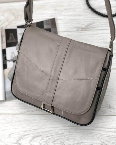 Женская серо-бежевая сумка натуральная кожа код 22-154 - SvitStyle