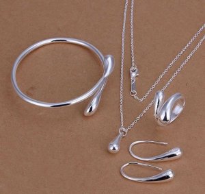 Комплект прикрас жіночий ланцюжок з кулоном, сережки, каблучка і браслет, покриті сріблом код 824 - SvitStyle