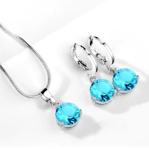 Комплект прикрас жіночий сережки, ланцюжок і кулон з блакитними камінням код 1015 - SvitStyle