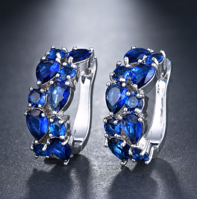 Позолочені сережки із синіми кристалами код 521 - SvitStyle