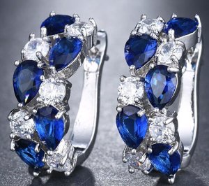 Позолочені сережки із синіми та білими кристалами код 521 - 8609863 - SvitStyle