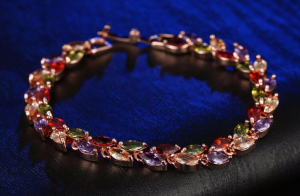 Позолочений браслет жіночий з кольоровими кристалами код 1287 - 8609876 - SvitStyle