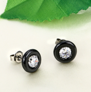Сережки-гвоздики керамічні чорні з цирконами код 1504 - 8609904 - SvitStyle