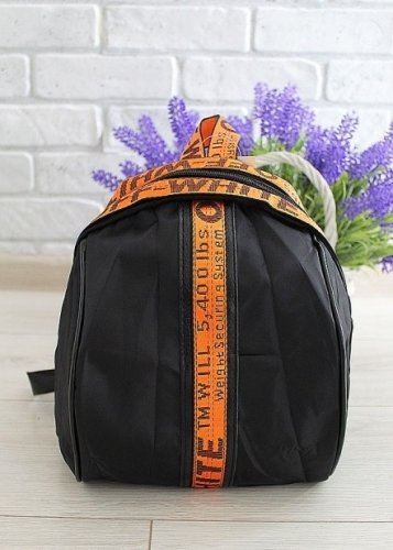 Рюкзак чорний плащівка з помаранчевими вставками код 7-936 - SvitStyle