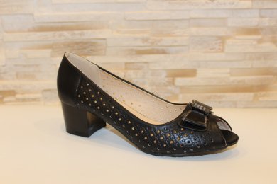 Туфлі жіночі літні, чорні на зручному каблуці Б207 - SvitStyle