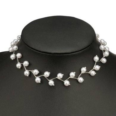Жіночий ланцюжок-чокер сріблястий з перлами код 1889 - SvitStyle