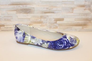 Балетки туфлі жіночі сині квіти Т1096 - SvitStyle