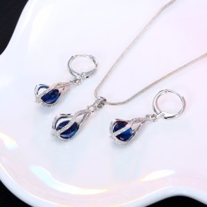 Ювелірний комплект прикрас сережки і ланцюжок з кулоном з синіми каменями код 1316 - 8610439 - SvitStyle