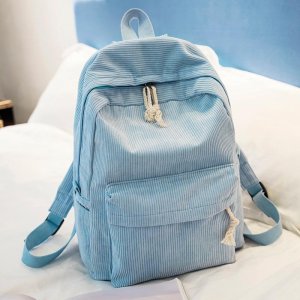 Жіночий блакитний вельветовий рюкзак код 3-395 - SvitStyle