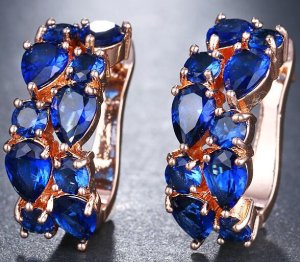 Позолочені сережки із синіми кристалами код 521 - 8610775 - SvitStyle