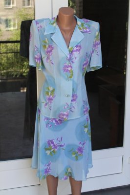 Костюм женский юбочный летний голубой жакет и юбка код П187 - 8610780 - SvitStyle