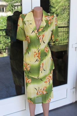 Костюм женский юбочный летний зеленый жакет и юбка код П191 - 8610781 - SvitStyle