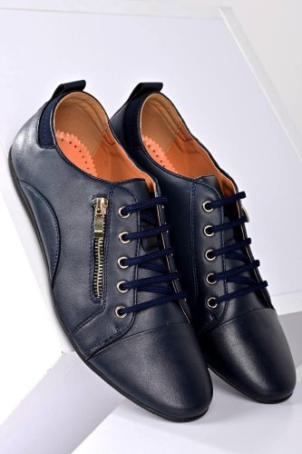 Туфлі жіночі сині на шнуровці Т1547 Уценка - SvitStyle