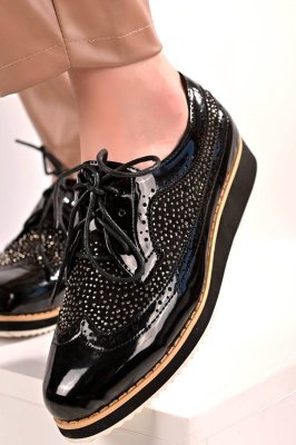 Туфлі жіночі чорні на шнуровці Т1558 - 8611040 - SvitStyle