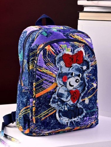 Рюкзак фіолетовий джинсовий із малюнком код 7-885 - SvitStyle