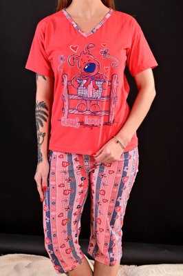 Піжама жіноча коралова футболка та капрі код П602 - 8611290 - SvitStyle