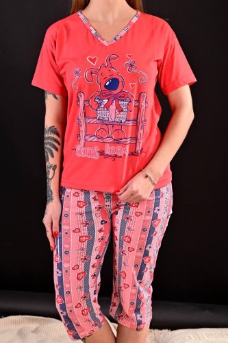 Піжама жіноча коралова футболка та капрі код П602 - SvitStyle