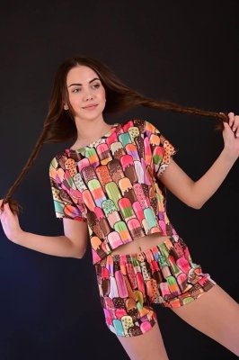 Піжама жіноча коричнева футболка та шорти П680 - 8611868 - SvitStyle