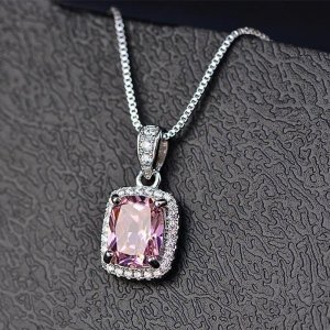Ланцюжок жіночий сріблястий з кулоном із рожевим кристалом код 2272 - 8612049 - SvitStyle