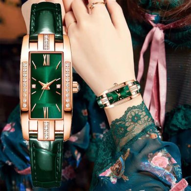Годинник жіночий кварцовий наручний із зеленим ремінцем код 672 - SvitStyle