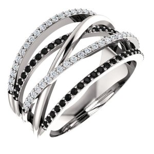 Кільце жіноче сріблясте з чорними та білими кристалами код 2277 - 8612084 - SvitStyle
