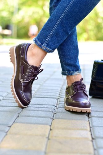 Туфлі жіночі темно-бордові на шнурівці Т1728 - SvitStyle