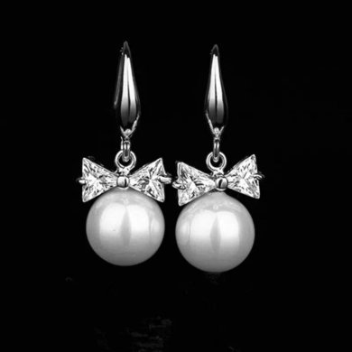 Жіночі сріблясті сережки з перлами код 195 - SvitStyle