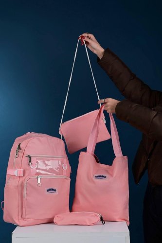 Комплект жіночий рожевий рюкзак, сумка, клатч і пенал код 7-9522 - SvitStyle