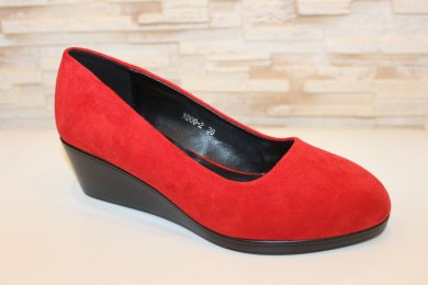 Туфлі жіночі червоні замшеві на танкетці Т1786 - SvitStyle
