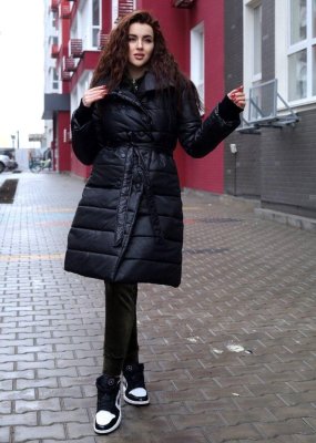 Куртка пальто женская черная зимняя код П598 Уценка (читайте описание) - SvitStyle