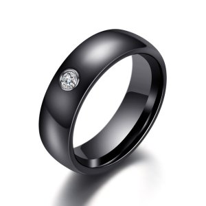 Керамічне жіноче чорне кільце з кристалом код 1654 - 8617468 - SvitStyle