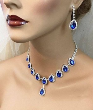Комплект прикрас жіночий намисто та сережки із синіми каменями код 2263 - 8617502 - SvitStyle