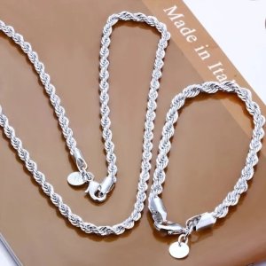 Набір жіночий ланцюжок і браслет сріблястий код 2350-1 - SvitStyle