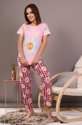Піжама жіноча рожева футболка та штани П869 - 8617554 - SvitStyle