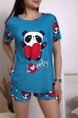 Пижама женская голубая футболка и шорты П883 - 8627736 - SvitStyle