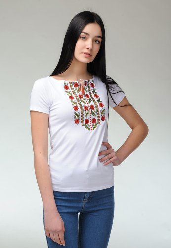 Молодіжна жіноча вишита футболка з рослинним орнаментом Гармонійна природна експресія S - SvitStyle