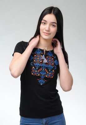Оригінальна чорна жіноча вишита футболка під джинси з коротким рукавом «Елегія» S - 8609763 - SvitStyle