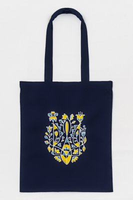 Еко-сумка для покупок в українському стилі "Тризуб квітковий" синя - 8609804 - SvitStyle
