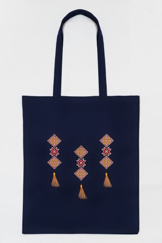 Модна еко-сумка для покупок Китиці у синьому кольорі - SvitStyle