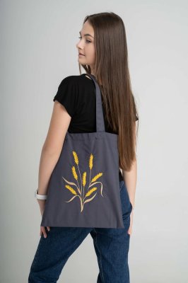 Жіноча еко-торба з вишивкою "Колосок" графіт - SvitStyle