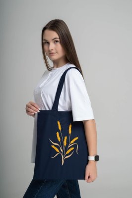 Практична еко-сумка для покупок "Колосок" синя - SvitStyle