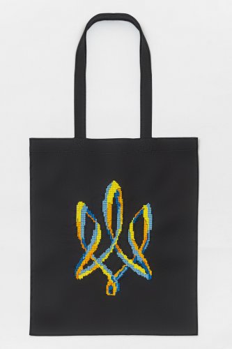 Еко-сумка шопер із вишивкою Тризуб графіт - SvitStyle