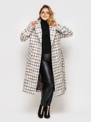 Жіноче пальто великих розмірів Соні сіра гусяча лапка - 8483785 - SvitStyle