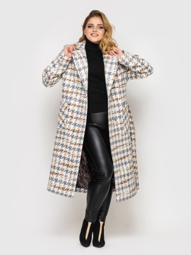 Жіноче пальто великих розмірів Соні сіра гусяча лапка - SvitStyle