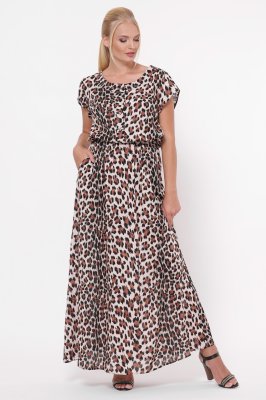 Длинное женское платье  Влада  леопард светлый 58 - SvitStyle