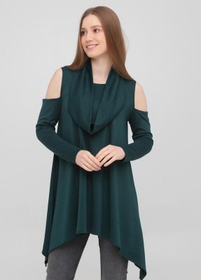 Жіноча туніка-сукня  з вирізами на плечах Подіум 23728-DARKGREEN XS Зелений - 8581062 - SvitStyle